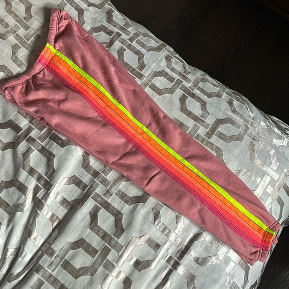 Aviator Nation Neon 5 Stripe Sweatpants in Pink Retired Style XL - Picture 1 of 5